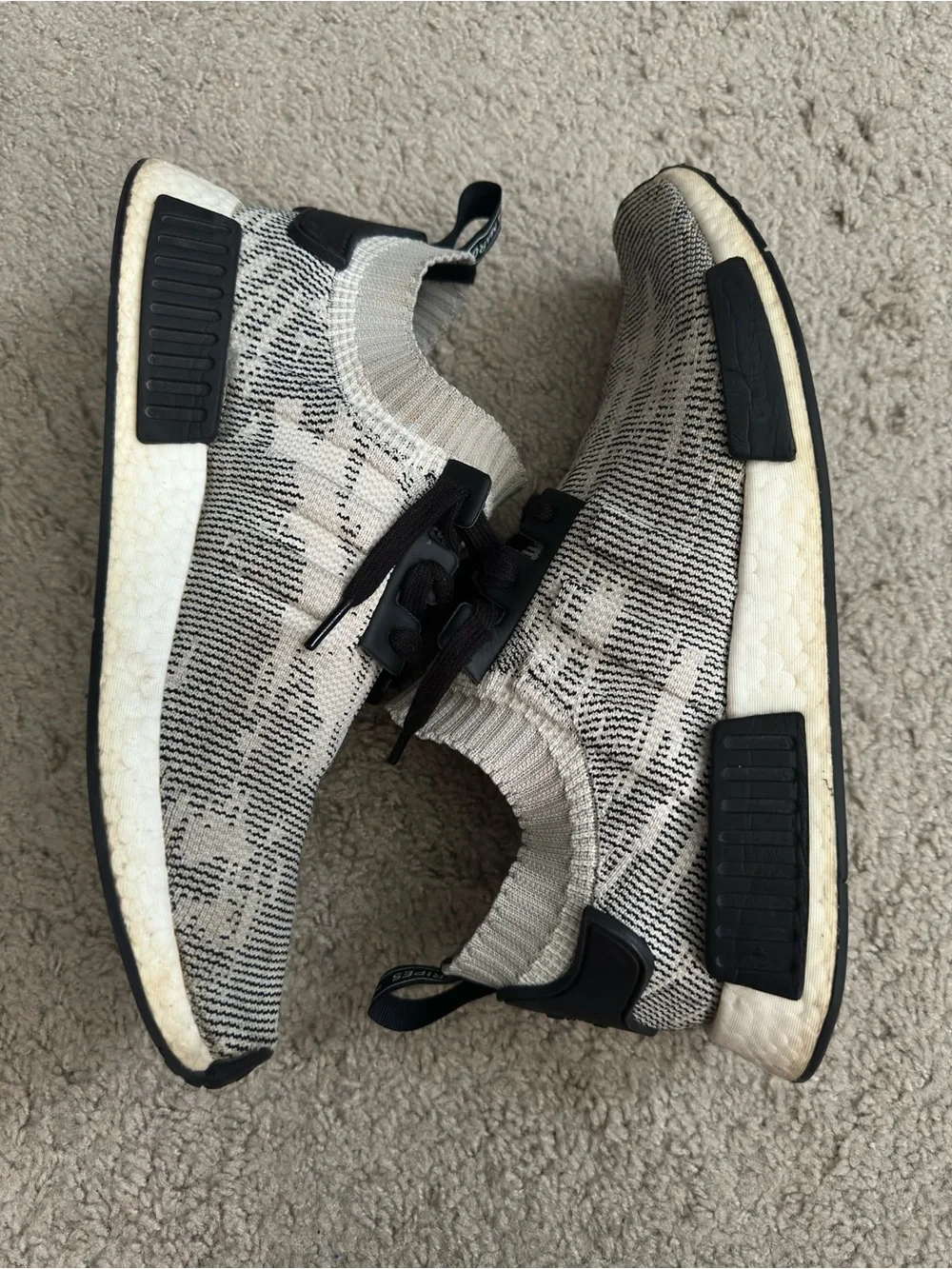 Adidas Boost NMD_R1 Primeknit Sesame Black White AQ0899 Size 12
